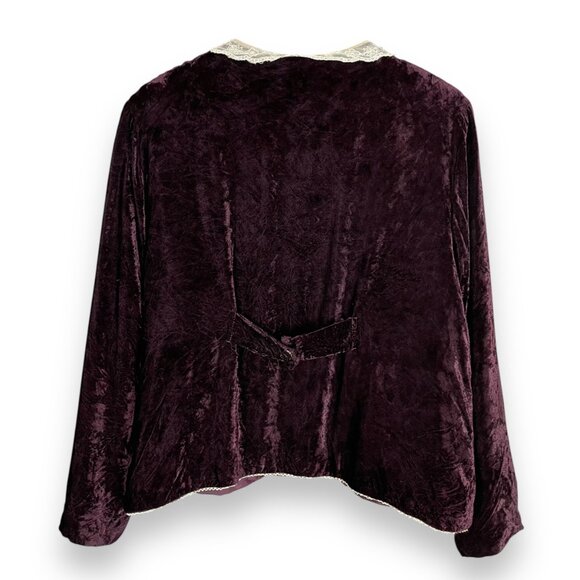 Velvet Jacket Lace Collar Purple Women Button Up Victorian‎ Size Large Delicate - Picture 2 of 11